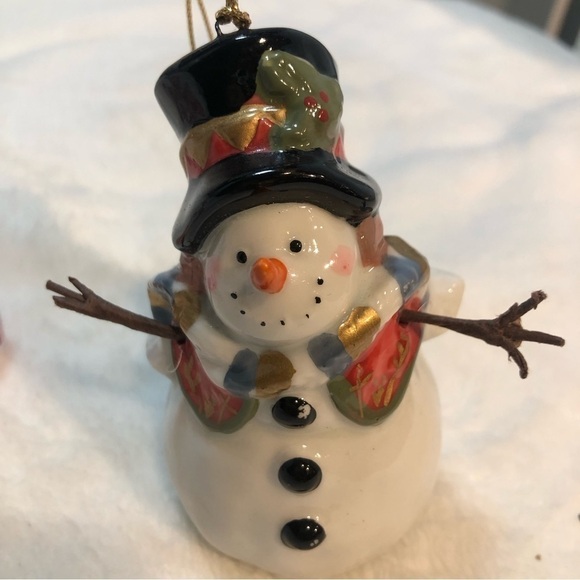 Charming Ceramic Snowman Christmas Ornament With Black Top Hat - Picture 7 of 7